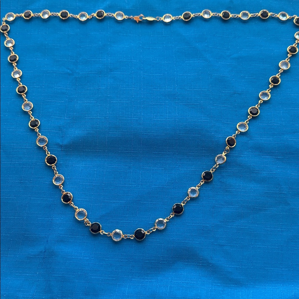 Austrian USA Crystals Bezels White and Black in Gold Tone Necklace